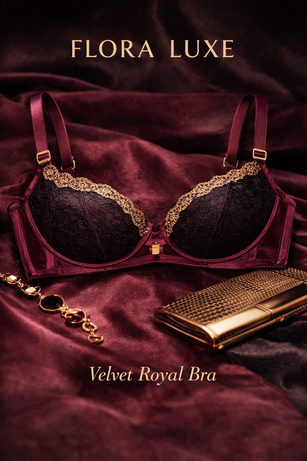 Velvet Royal Bra — Bordeaux & Or
